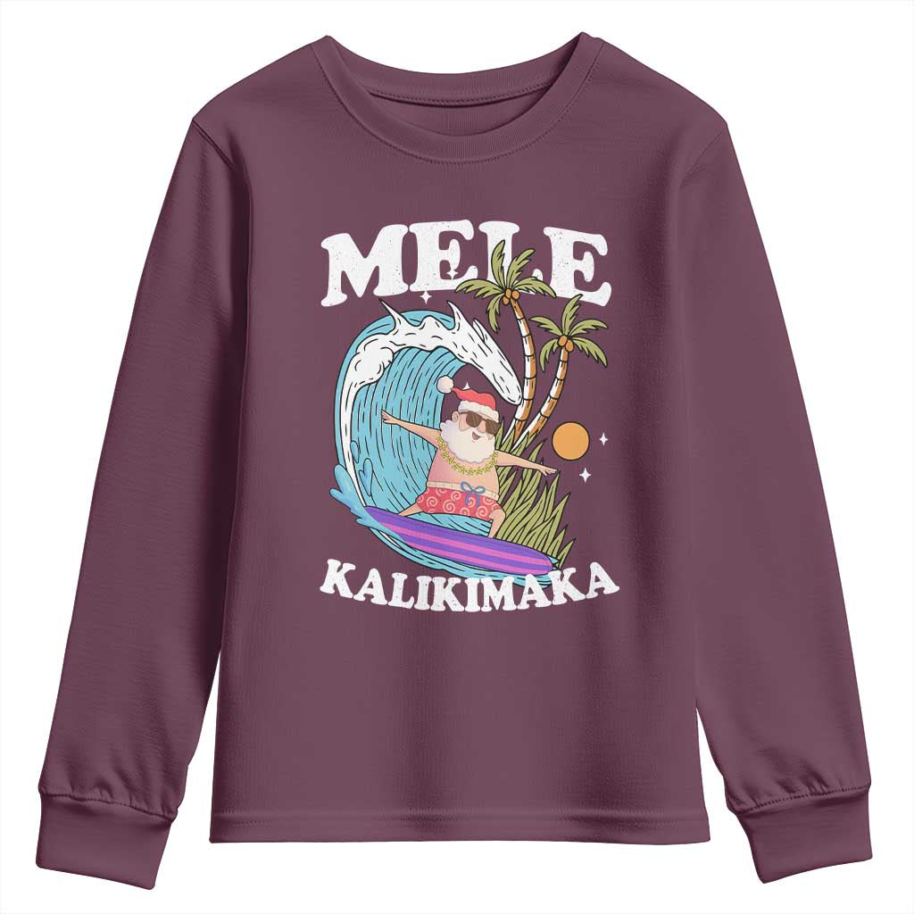 Mele Kalikimaka Hawaii Christmas Surfing Santa Youth Sweatshirt Summer Beach Hawaii Xmas In July - Wonder Print Shop