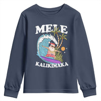Mele Kalikimaka Hawaii Christmas Surfing Santa Youth Sweatshirt Summer Beach Hawaii Xmas In July - Wonder Print Shop