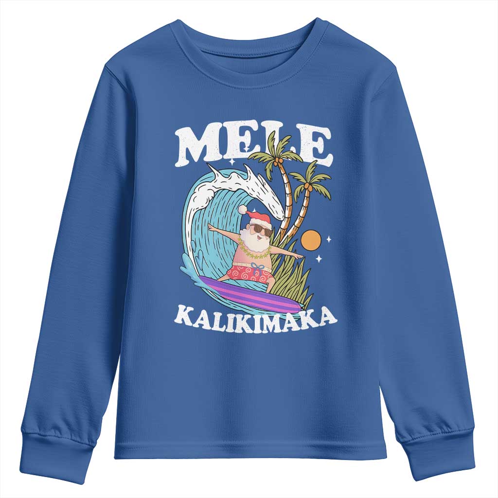 Mele Kalikimaka Hawaii Christmas Surfing Santa Youth Sweatshirt Summer Beach Hawaii Xmas In July - Wonder Print Shop