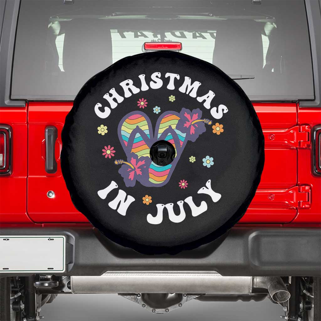 Christmas In July Summer Beach Spare Tire Cover Hawaii Flip Flops Hibiscus - Wonder Print Shop