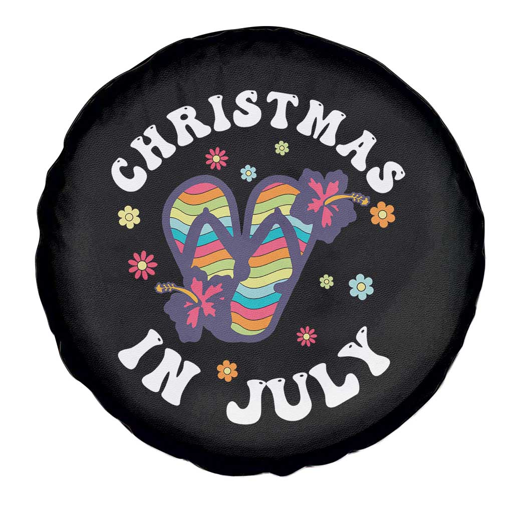 Christmas In July Summer Beach Spare Tire Cover Hawaii Flip Flops Hibiscus - Wonder Print Shop