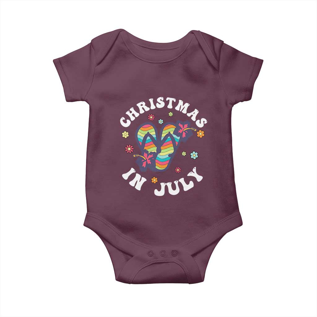 Christmas In July Summer Beach Baby Onesie Hawaii Flip Flops Hibiscus - Wonder Print Shop