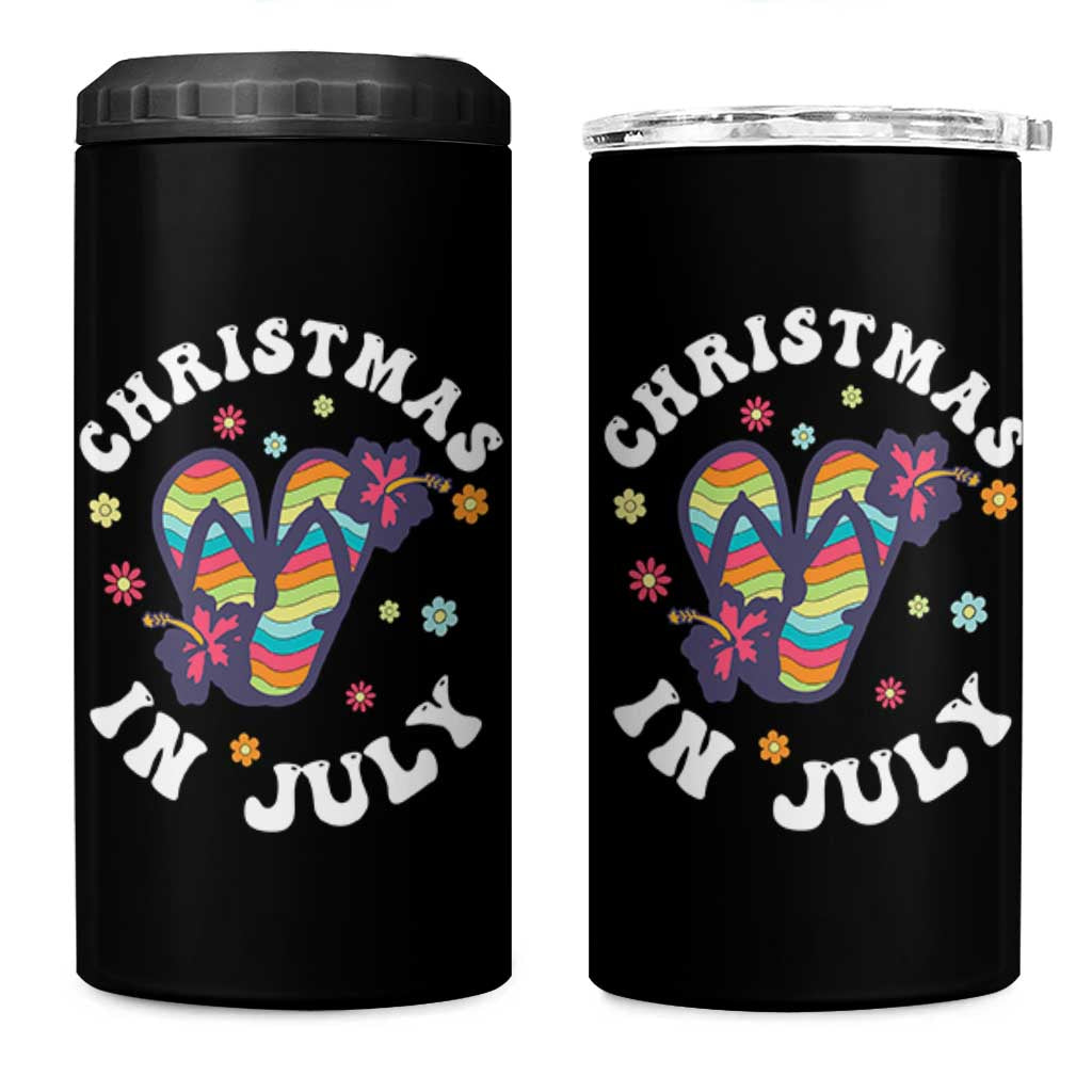 Christmas In July Summer Beach 4 in 1 Can Cooler Tumbler Hawaii Flip Flops Hibiscus - Wonder Print Shop