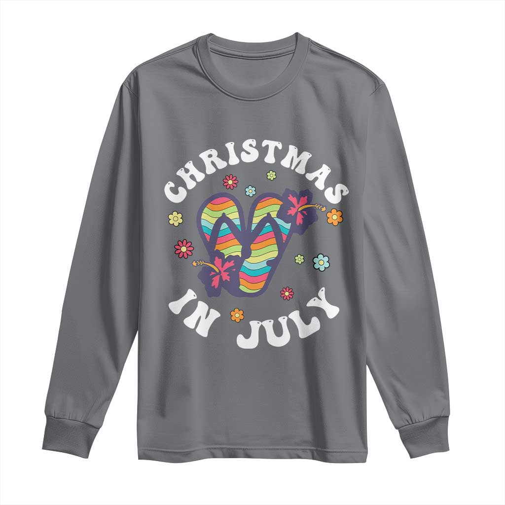 Christmas In July Summer Beach Long Sleeve Shirt Hawaii Flip Flops Hibiscus - Wonder Print Shop