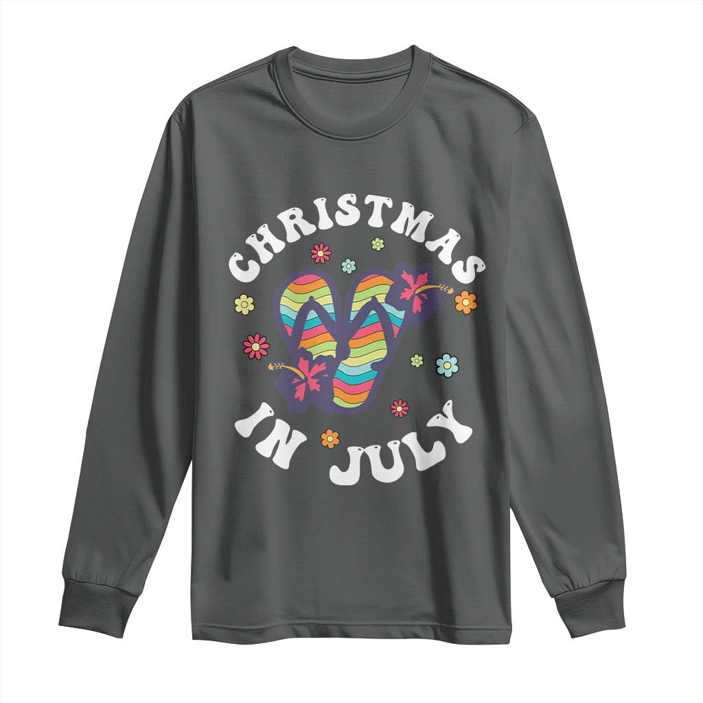 Christmas In July Summer Beach Long Sleeve Shirt Hawaii Flip Flops Hibiscus - Wonder Print Shop