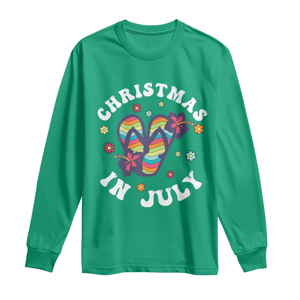 Christmas In July Summer Beach Long Sleeve Shirt Hawaii Flip Flops Hibiscus - Wonder Print Shop
