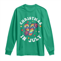 Christmas In July Summer Beach Long Sleeve Shirt Hawaii Flip Flops Hibiscus - Wonder Print Shop