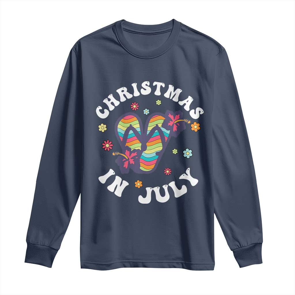 Christmas In July Summer Beach Long Sleeve Shirt Hawaii Flip Flops Hibiscus - Wonder Print Shop