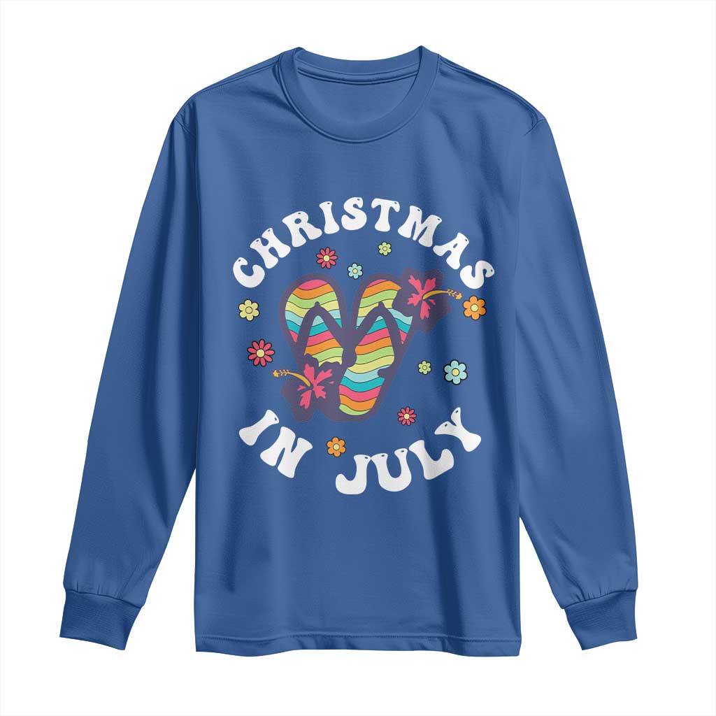Christmas In July Summer Beach Long Sleeve Shirt Hawaii Flip Flops Hibiscus - Wonder Print Shop
