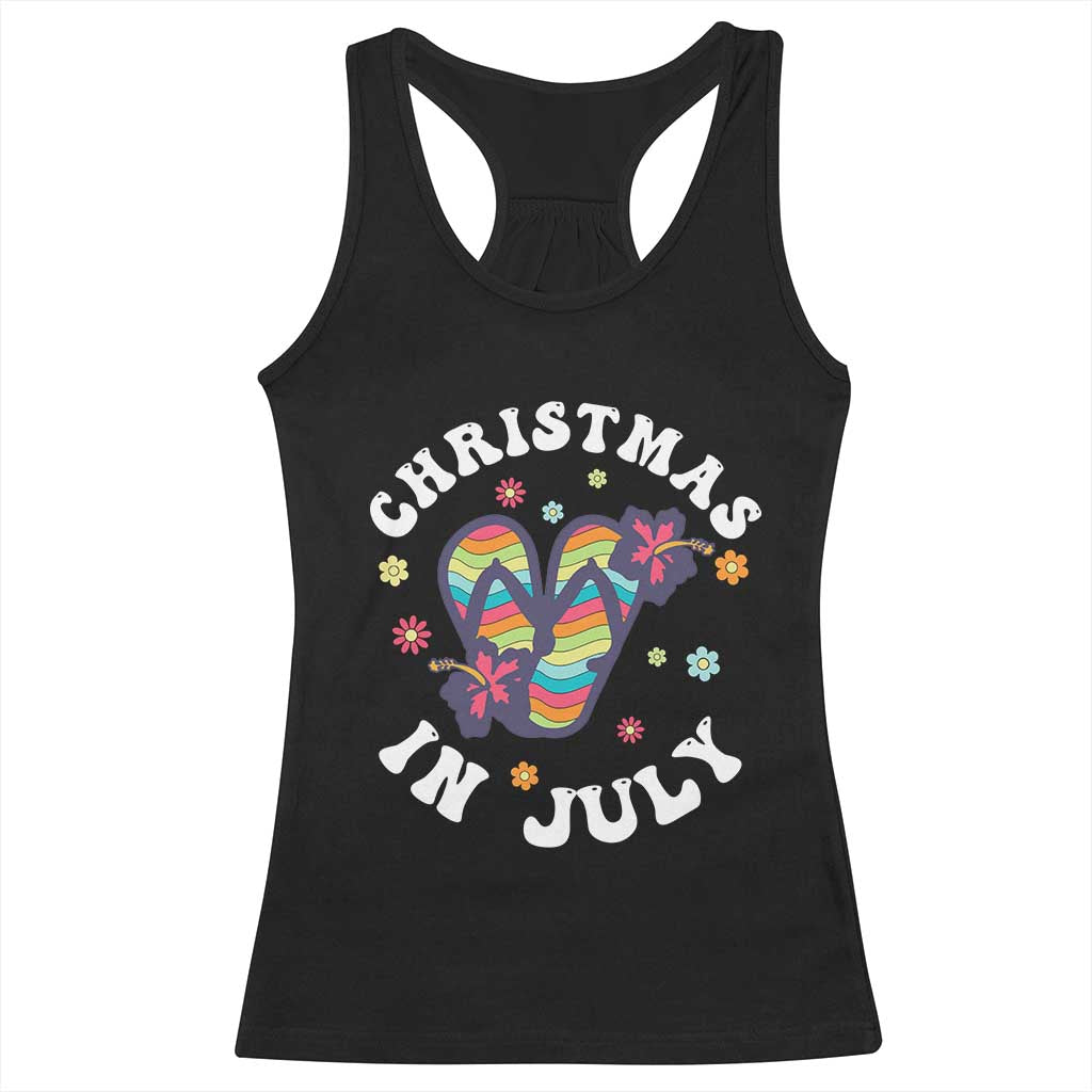 Christmas In July Summer Beach Racerback Tank Top Hawaii Flip Flops Hibiscus - Wonder Print Shop