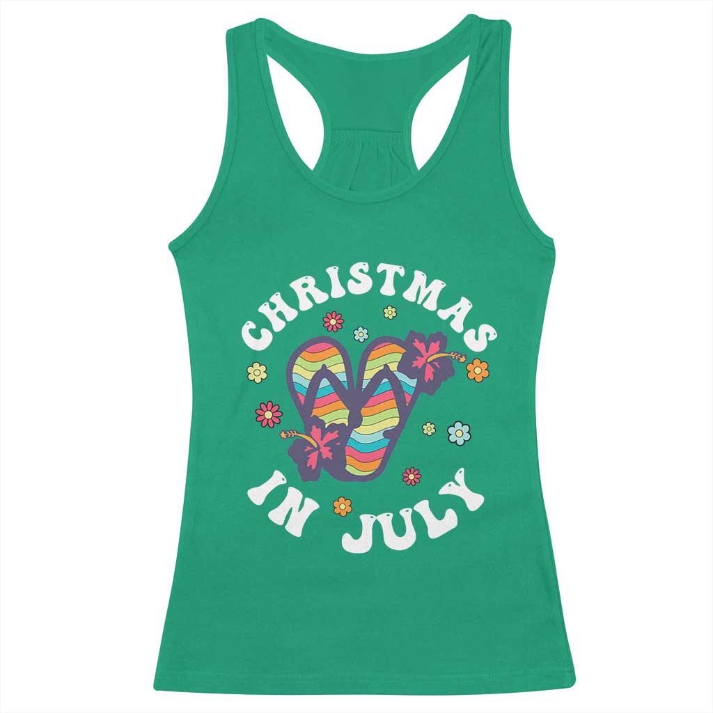 Christmas In July Summer Beach Racerback Tank Top Hawaii Flip Flops Hibiscus - Wonder Print Shop