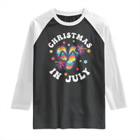 Christmas In July Summer Beach Raglan Shirt Hawaii Flip Flops Hibiscus - Wonder Print Shop