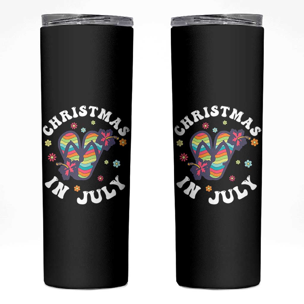 Christmas In July Summer Beach Skinny Tumbler Hawaii Flip Flops Hibiscus - Wonder Print Shop