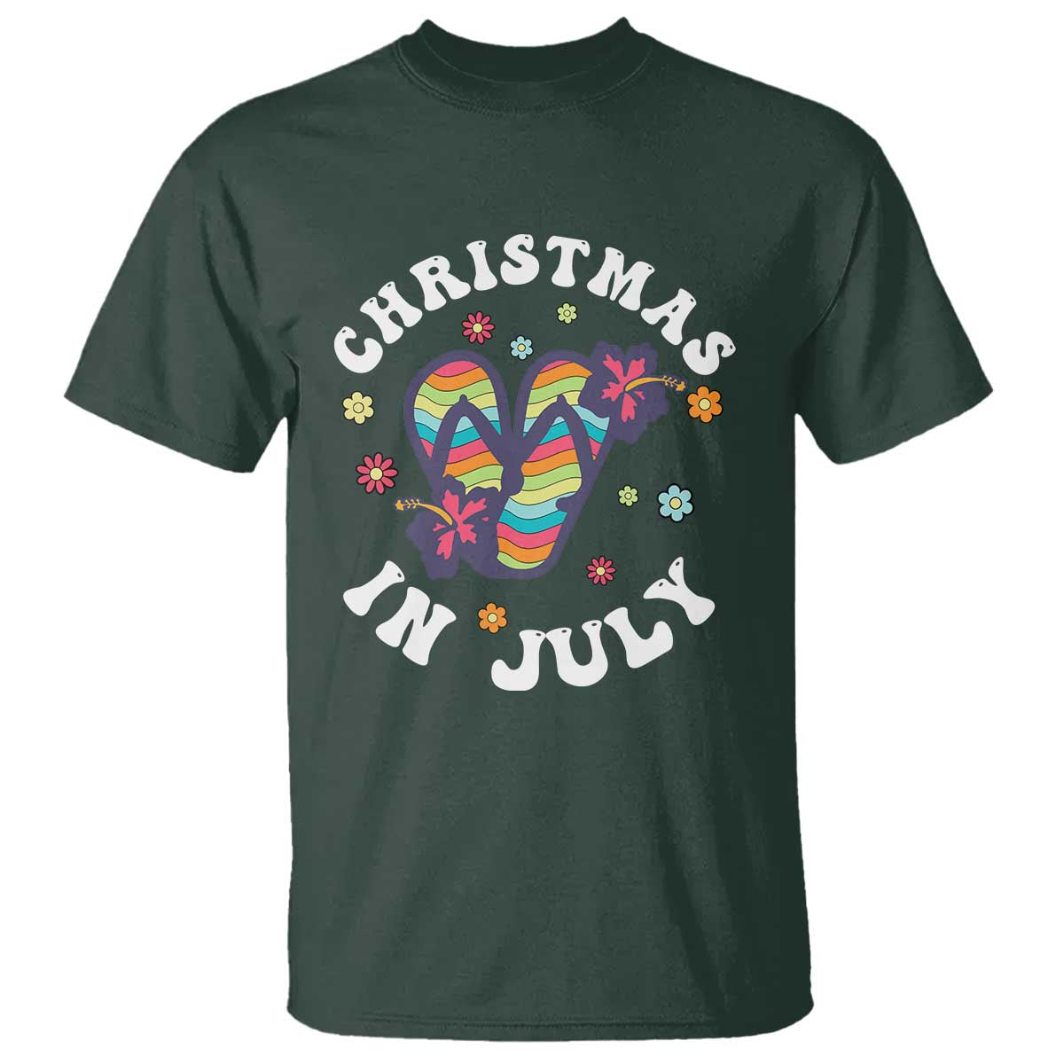 Christmas In July Summer Beach T Shirt Hawaii Flip Flops Hibiscus - Wonder Print Shop