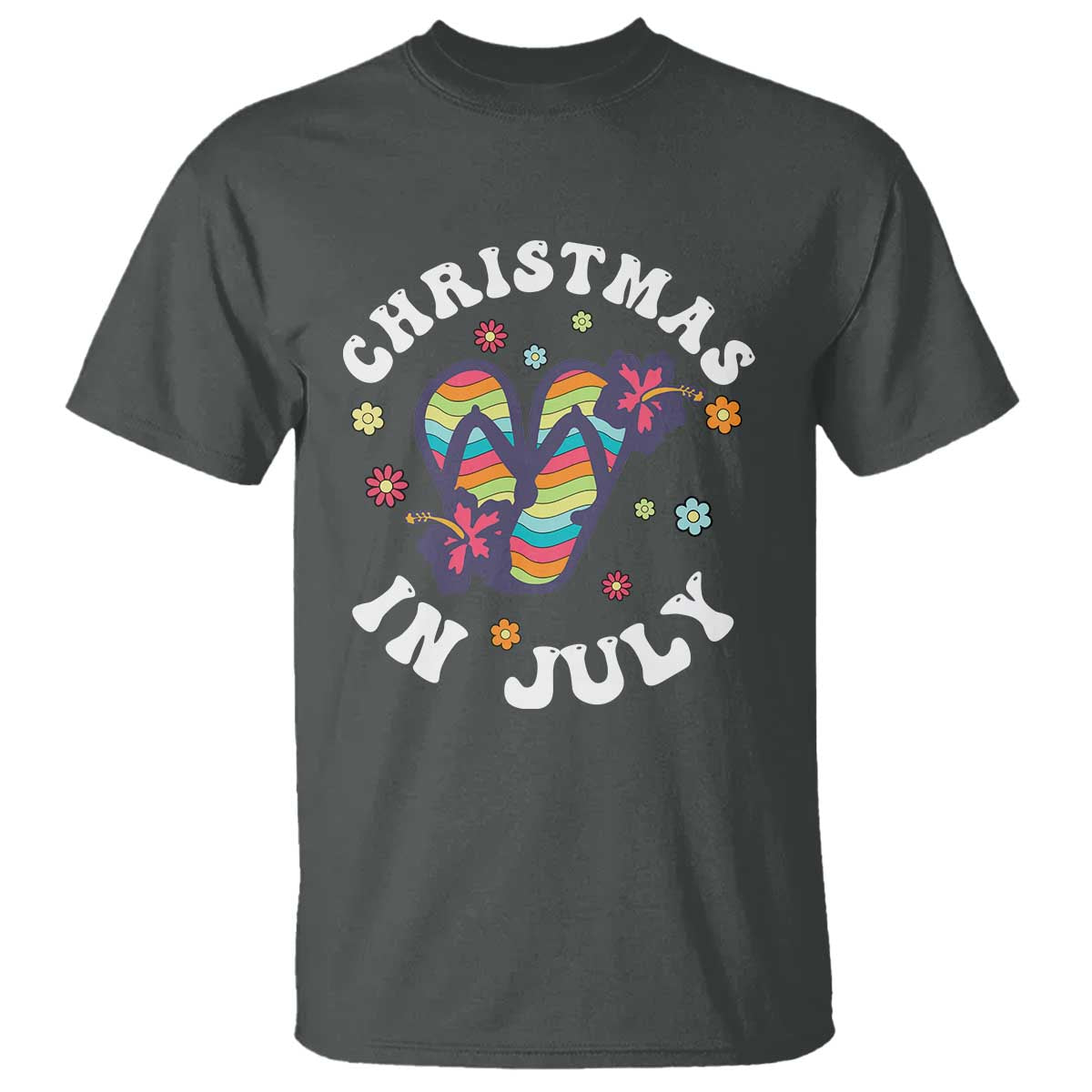 Christmas In July Summer Beach T Shirt Hawaii Flip Flops Hibiscus - Wonder Print Shop