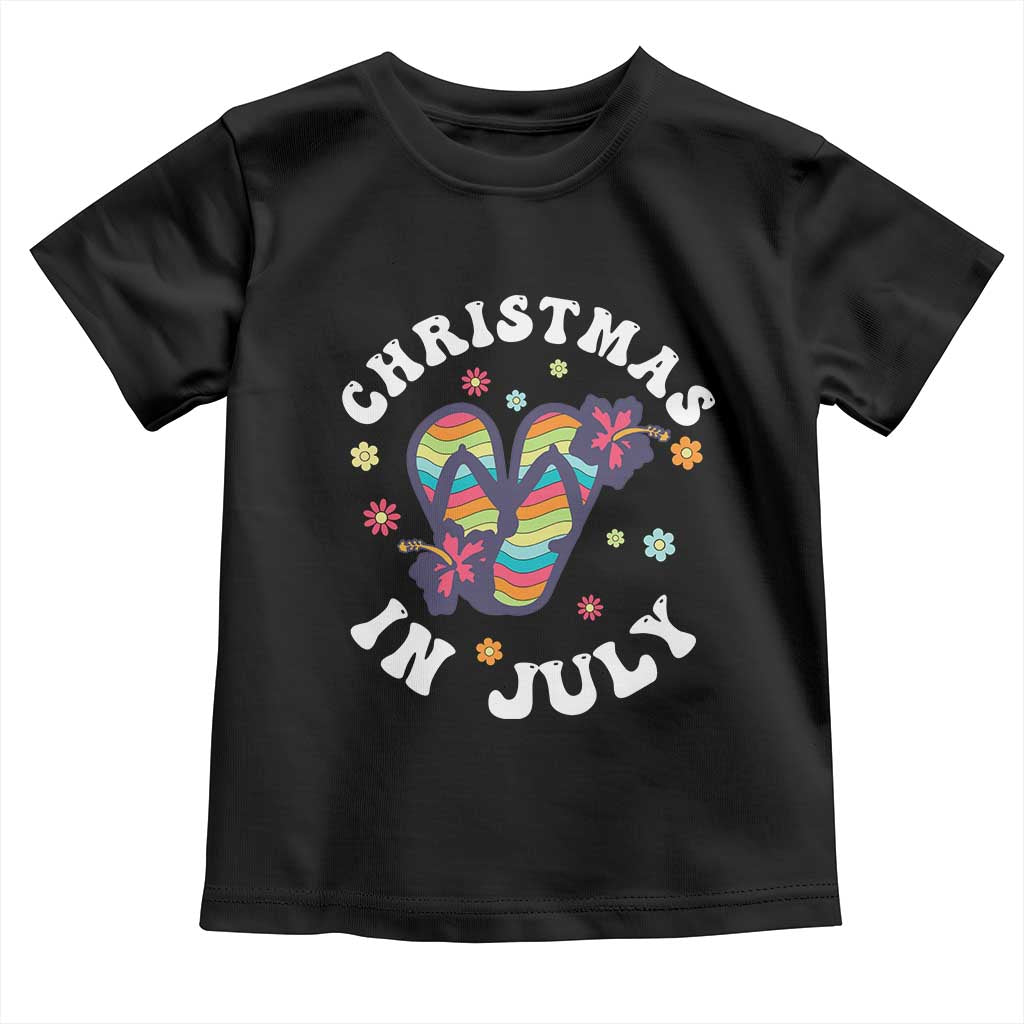 Christmas In July Summer Beach Toddler T Shirt Hawaii Flip Flops Hibiscus - Wonder Print Shop