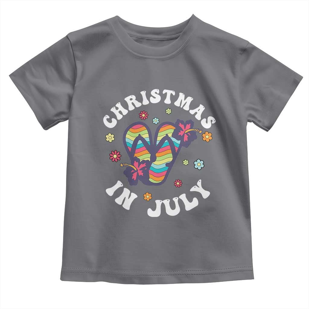 Christmas In July Summer Beach Toddler T Shirt Hawaii Flip Flops Hibiscus - Wonder Print Shop