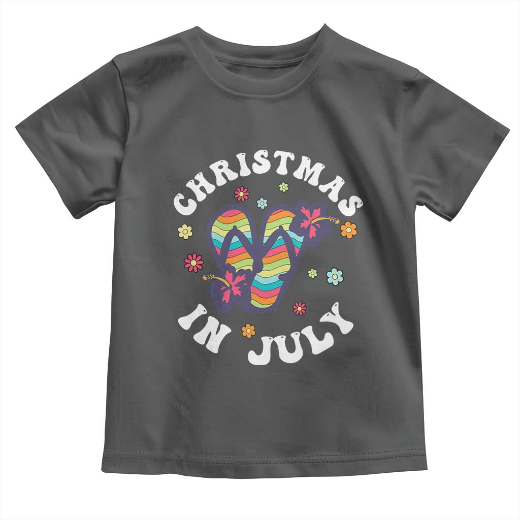 Christmas In July Summer Beach Toddler T Shirt Hawaii Flip Flops Hibiscus - Wonder Print Shop