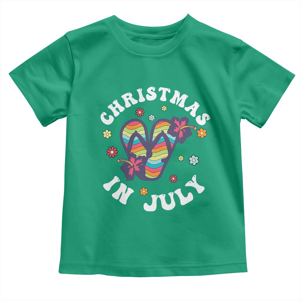 Christmas In July Summer Beach Toddler T Shirt Hawaii Flip Flops Hibiscus - Wonder Print Shop