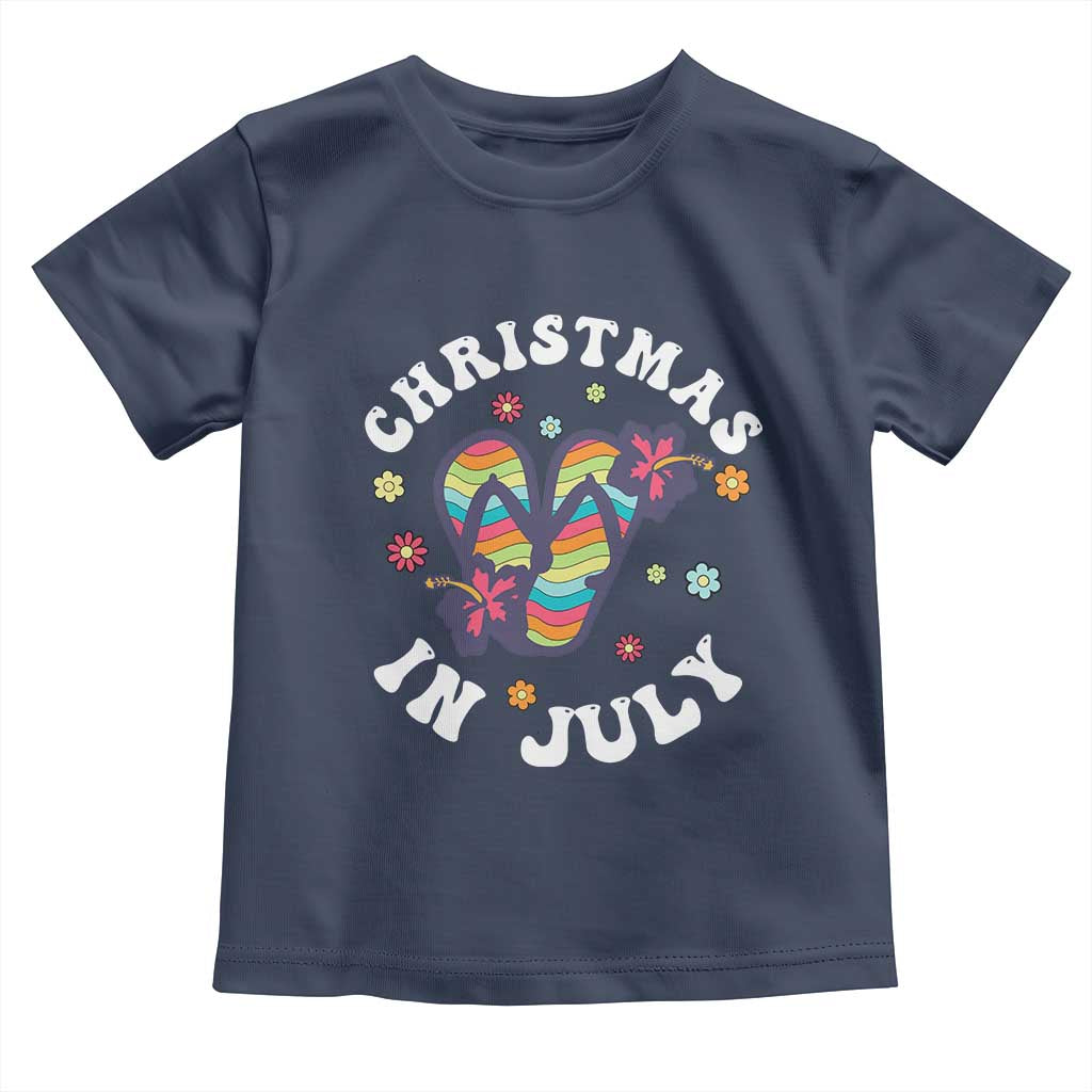 Christmas In July Summer Beach Toddler T Shirt Hawaii Flip Flops Hibiscus - Wonder Print Shop