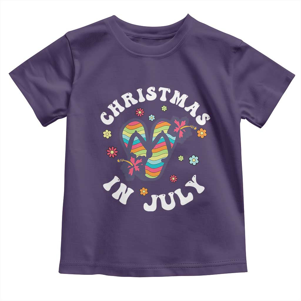 Christmas In July Summer Beach Toddler T Shirt Hawaii Flip Flops Hibiscus - Wonder Print Shop