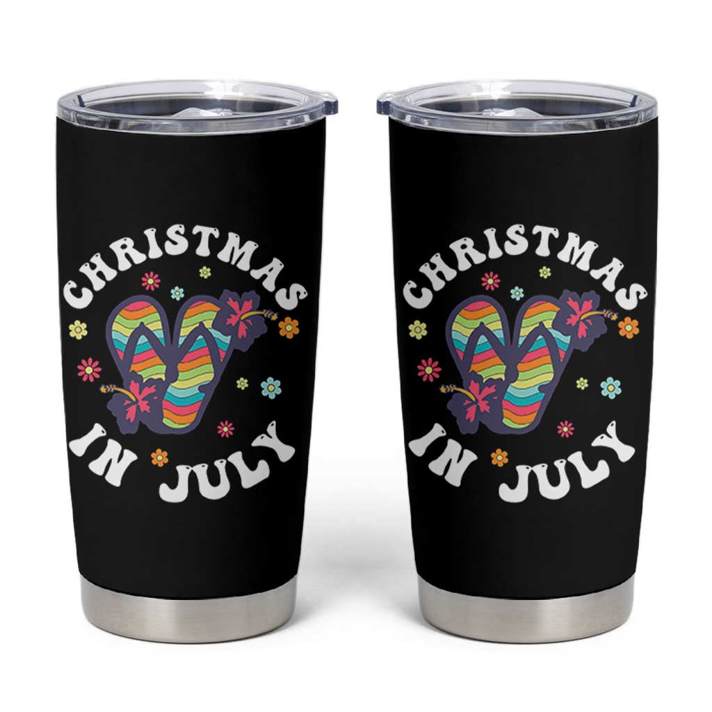 Christmas In July Summer Beach Tumbler Cup Hawaii Flip Flops Hibiscus - Wonder Print Shop