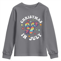 Christmas In July Summer Beach Youth Sweatshirt Hawaii Flip Flops Hibiscus - Wonder Print Shop