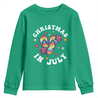 Christmas In July Summer Beach Youth Sweatshirt Hawaii Flip Flops Hibiscus - Wonder Print Shop