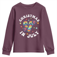 Christmas In July Summer Beach Youth Sweatshirt Hawaii Flip Flops Hibiscus - Wonder Print Shop