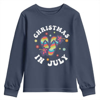 Christmas In July Summer Beach Youth Sweatshirt Hawaii Flip Flops Hibiscus - Wonder Print Shop