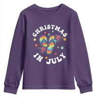 Christmas In July Summer Beach Youth Sweatshirt Hawaii Flip Flops Hibiscus - Wonder Print Shop