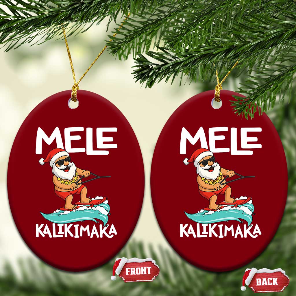 Mele Kalikimaka Ceramic Ornament Santa Water Skiing Summer Beach Hawaiian Xmas In July - Wonder Print Shop