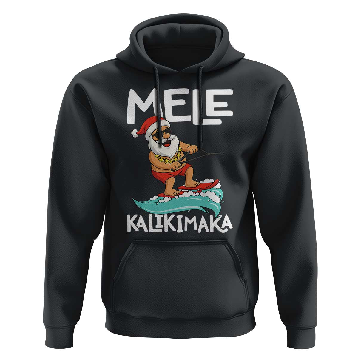 Mele Kalikimaka Hoodie Santa Water Skiing Summer Beach Hawaiian Christmas In July - Wonder Print Shop