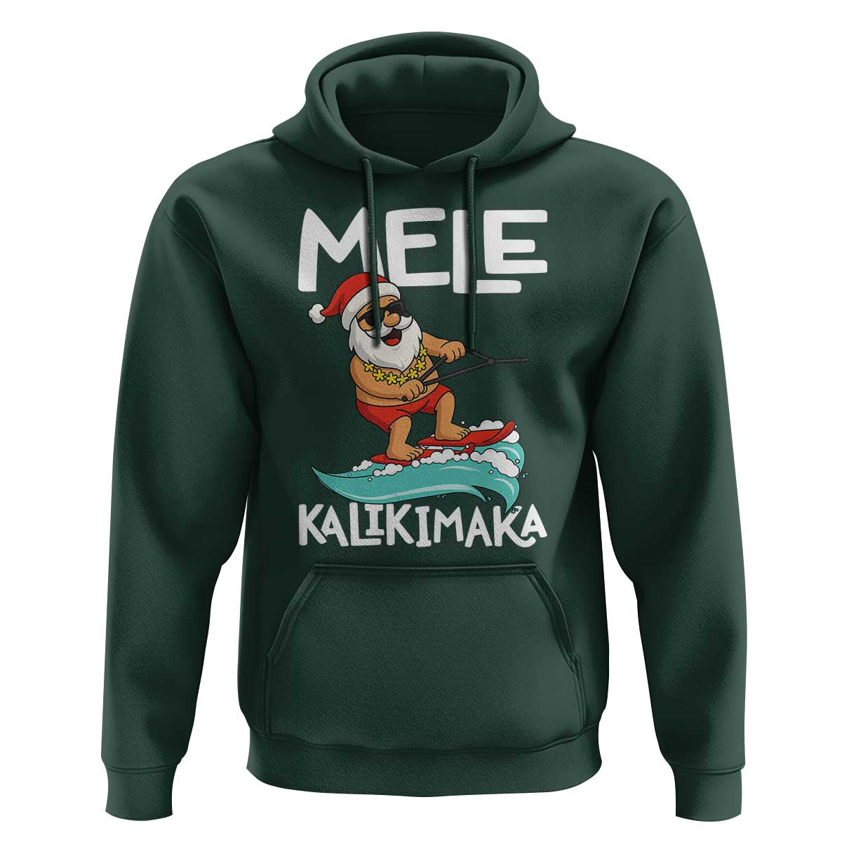 Mele Kalikimaka Hoodie Santa Water Skiing Summer Beach Hawaiian Christmas In July - Wonder Print Shop