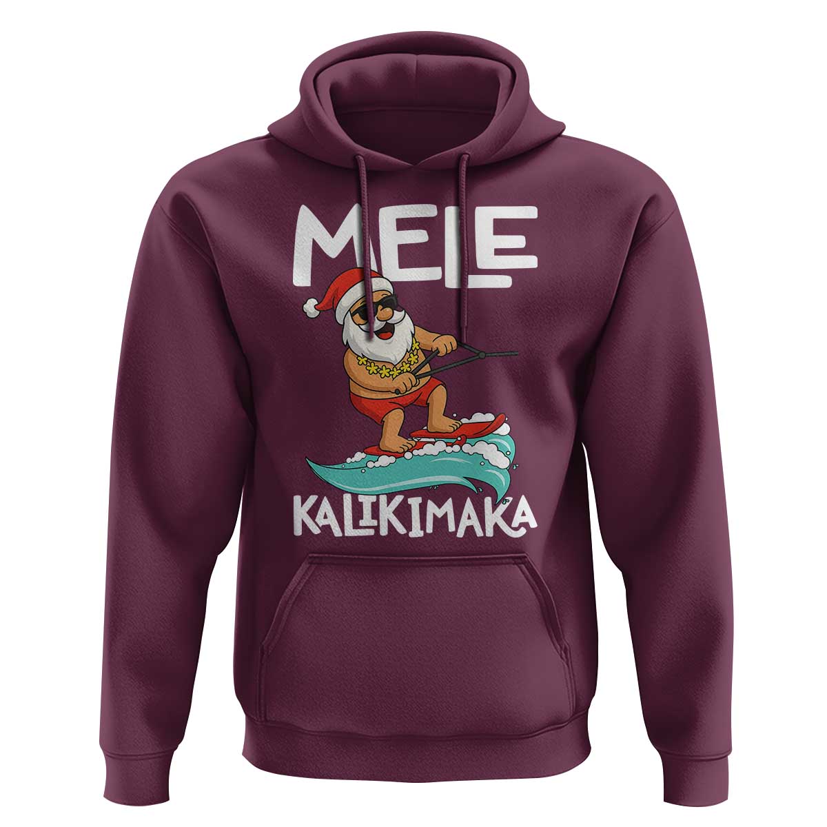 Mele Kalikimaka Hoodie Santa Water Skiing Summer Beach Hawaiian Christmas In July - Wonder Print Shop