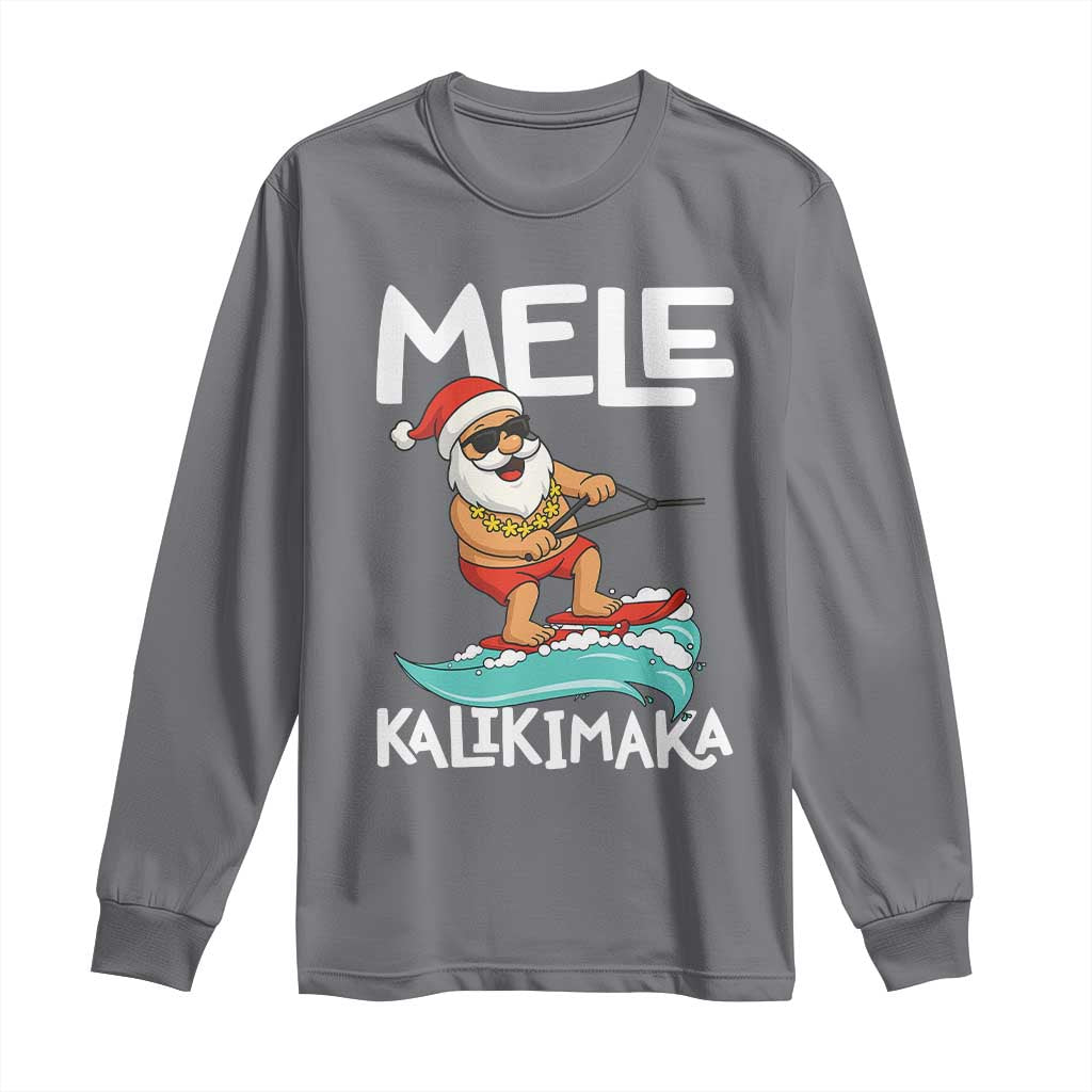 Mele Kalikimaka Long Sleeve Shirt Santa Water Skiing Summer Beach Hawaiian Christmas In July - Wonder Print Shop