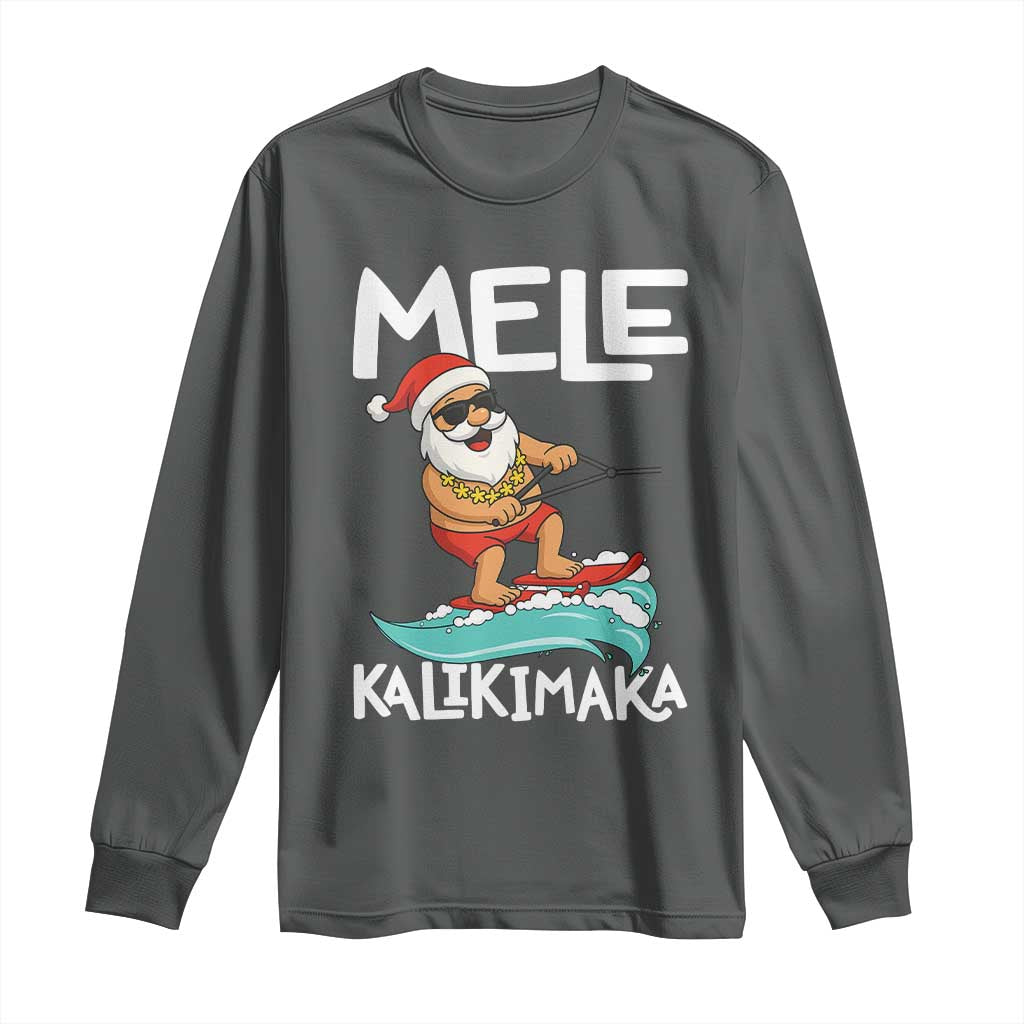 Mele Kalikimaka Long Sleeve Shirt Santa Water Skiing Summer Beach Hawaiian Christmas In July - Wonder Print Shop