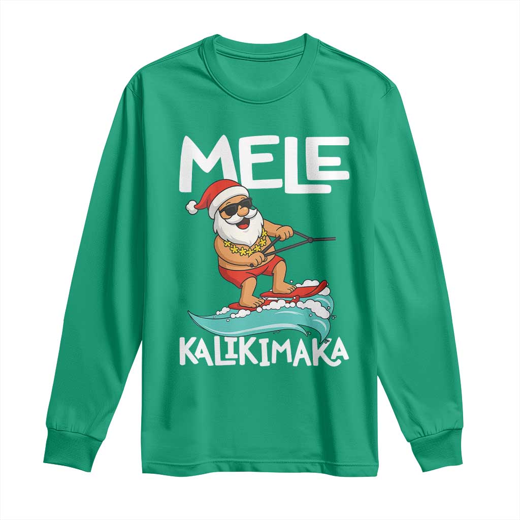 Mele Kalikimaka Long Sleeve Shirt Santa Water Skiing Summer Beach Hawaiian Christmas In July - Wonder Print Shop