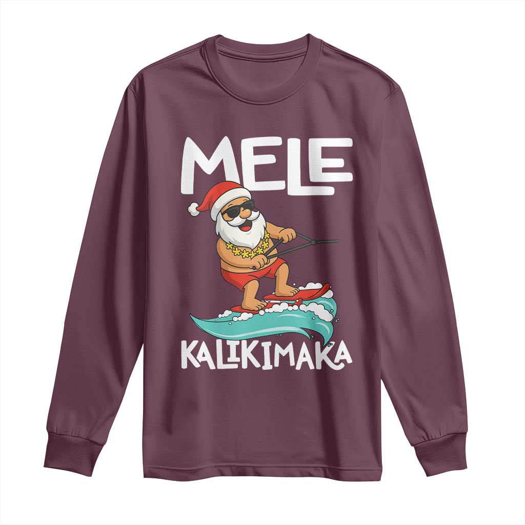 Mele Kalikimaka Long Sleeve Shirt Santa Water Skiing Summer Beach Hawaiian Christmas In July - Wonder Print Shop