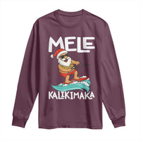 Mele Kalikimaka Long Sleeve Shirt Santa Water Skiing Summer Beach Hawaiian Christmas In July - Wonder Print Shop