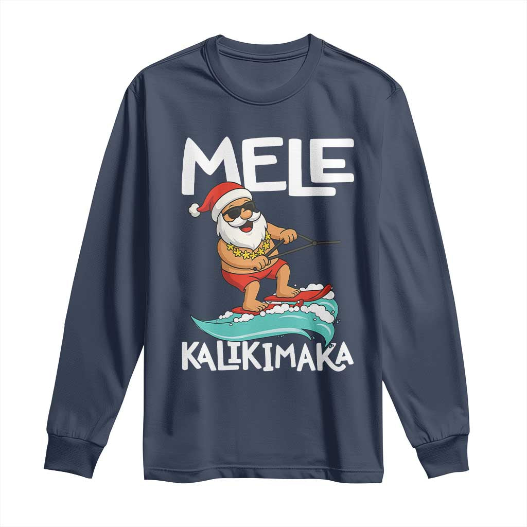 Mele Kalikimaka Long Sleeve Shirt Santa Water Skiing Summer Beach Hawaiian Christmas In July - Wonder Print Shop