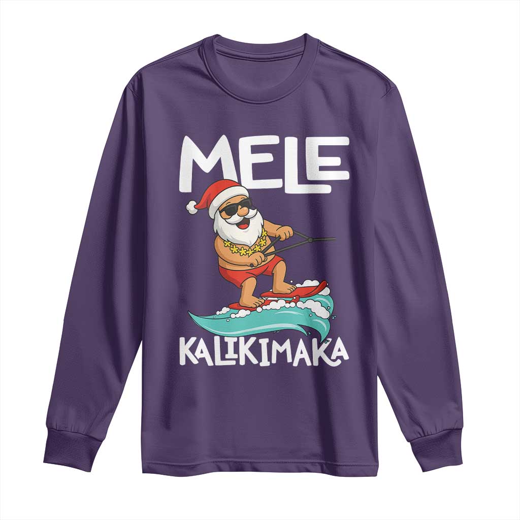 Mele Kalikimaka Long Sleeve Shirt Santa Water Skiing Summer Beach Hawaiian Christmas In July - Wonder Print Shop
