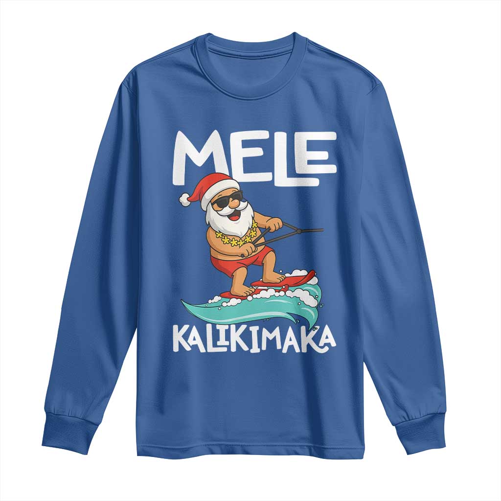 Mele Kalikimaka Long Sleeve Shirt Santa Water Skiing Summer Beach Hawaiian Christmas In July - Wonder Print Shop