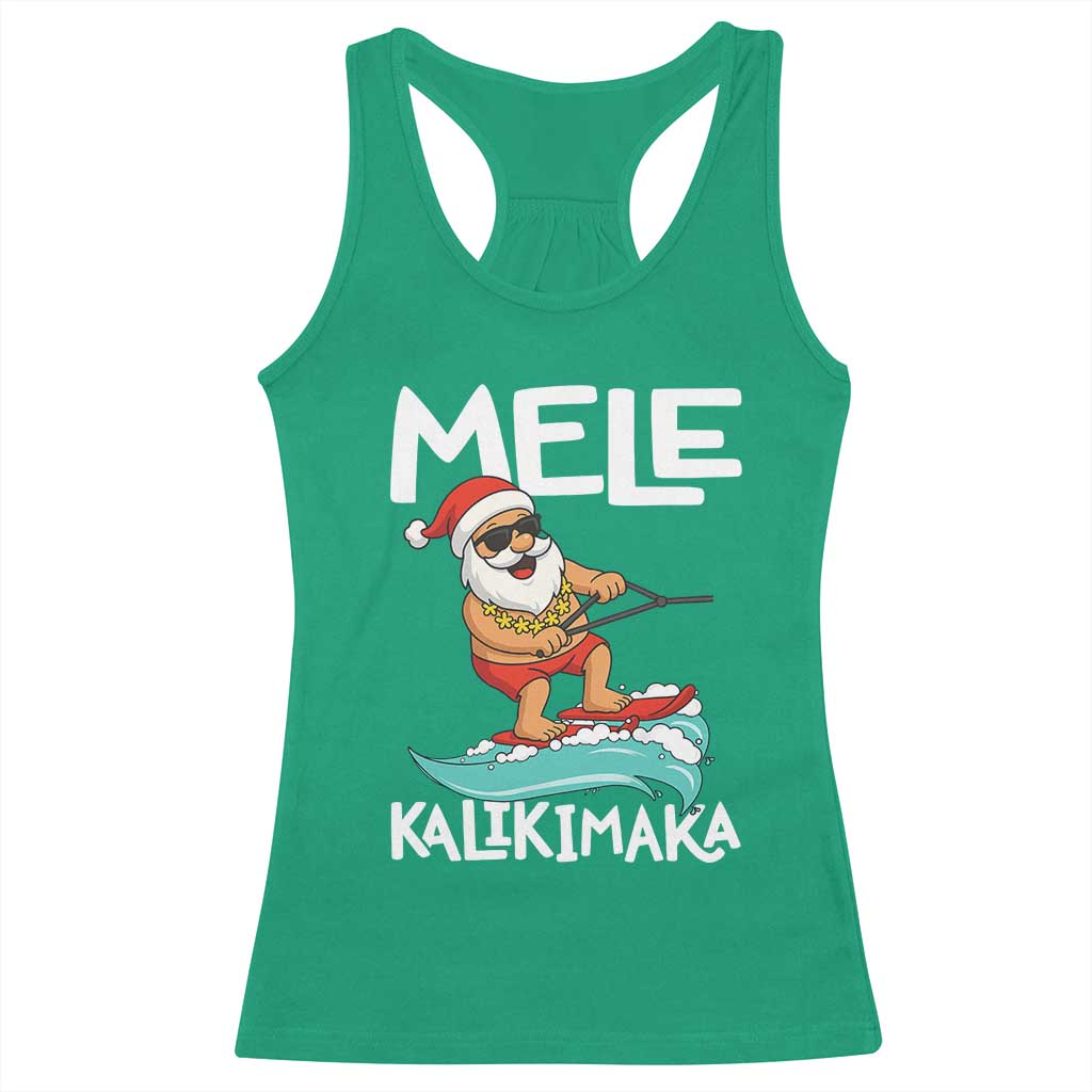 Mele Kalikimaka Racerback Tank Top Santa Water Skiing Summer Beach Hawaiian Christmas In July - Wonder Print Shop