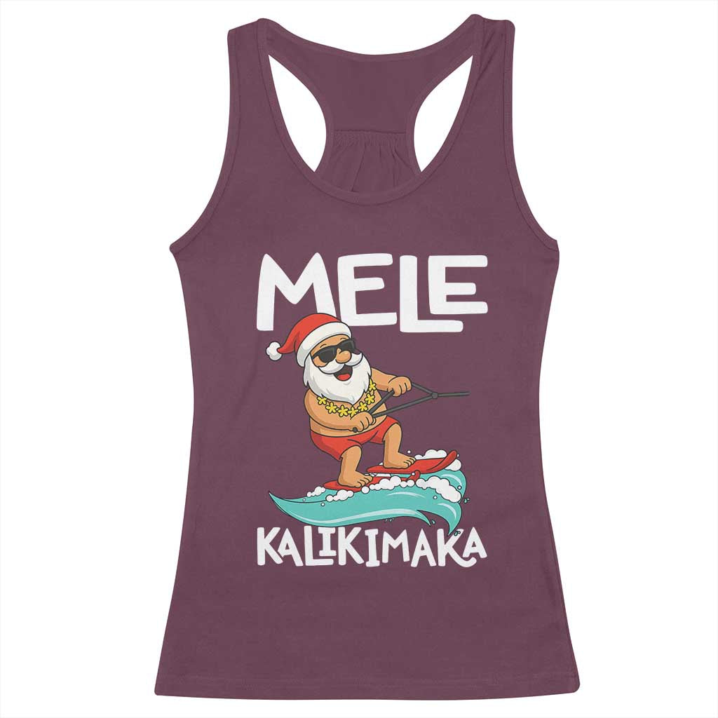 Mele Kalikimaka Racerback Tank Top Santa Water Skiing Summer Beach Hawaiian Christmas In July - Wonder Print Shop