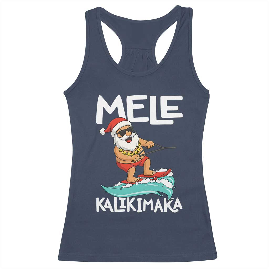 Mele Kalikimaka Racerback Tank Top Santa Water Skiing Summer Beach Hawaiian Christmas In July - Wonder Print Shop