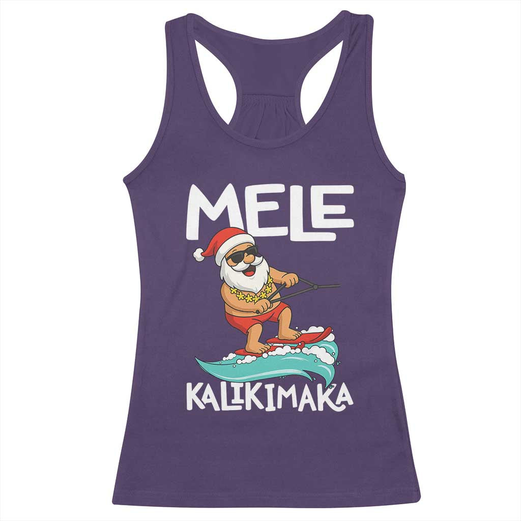 Mele Kalikimaka Racerback Tank Top Santa Water Skiing Summer Beach Hawaiian Christmas In July - Wonder Print Shop
