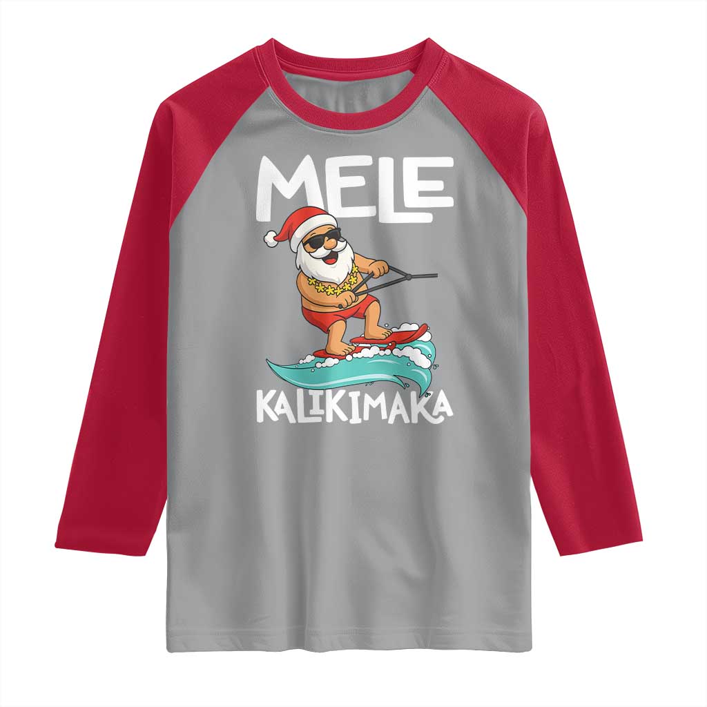 Mele Kalikimaka Raglan Shirt Santa Water Skiing Summer Beach Hawaiian Christmas In July - Wonder Print Shop