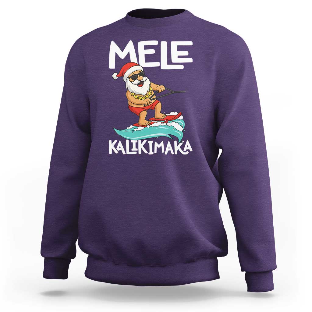 Mele Kalikimaka Sweatshirt Santa Water Skiing Summer Beach Hawaiian Christmas In July - Wonder Print Shop