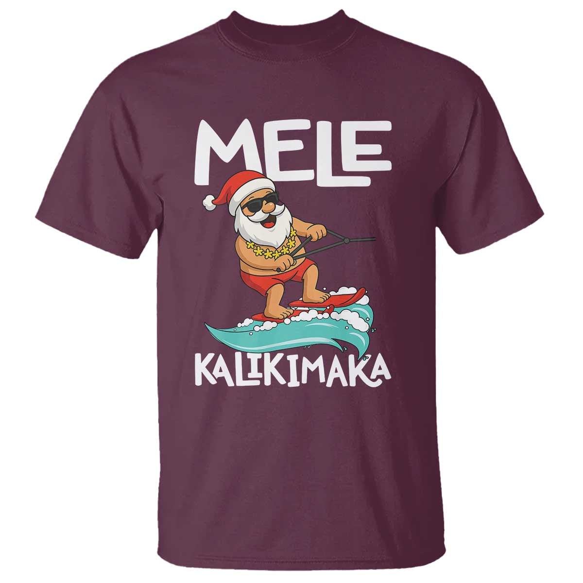 Mele Kalikimaka T Shirt Santa Water Skiing Summer Beach Hawaiian Christmas In July - Wonder Print Shop
